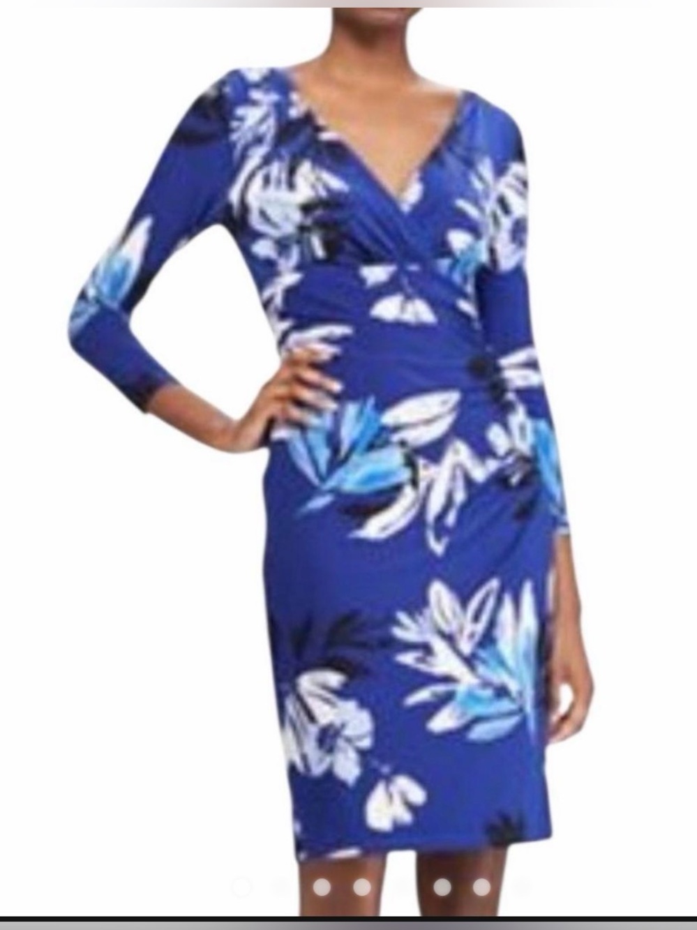 Lauren Ralph Lauren Blue Floral Faux Wrap Jersey Dress Size 4 NWT